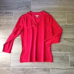 Ann Taylor Red Quarter Sleeve Tie Neck Top - Size XS